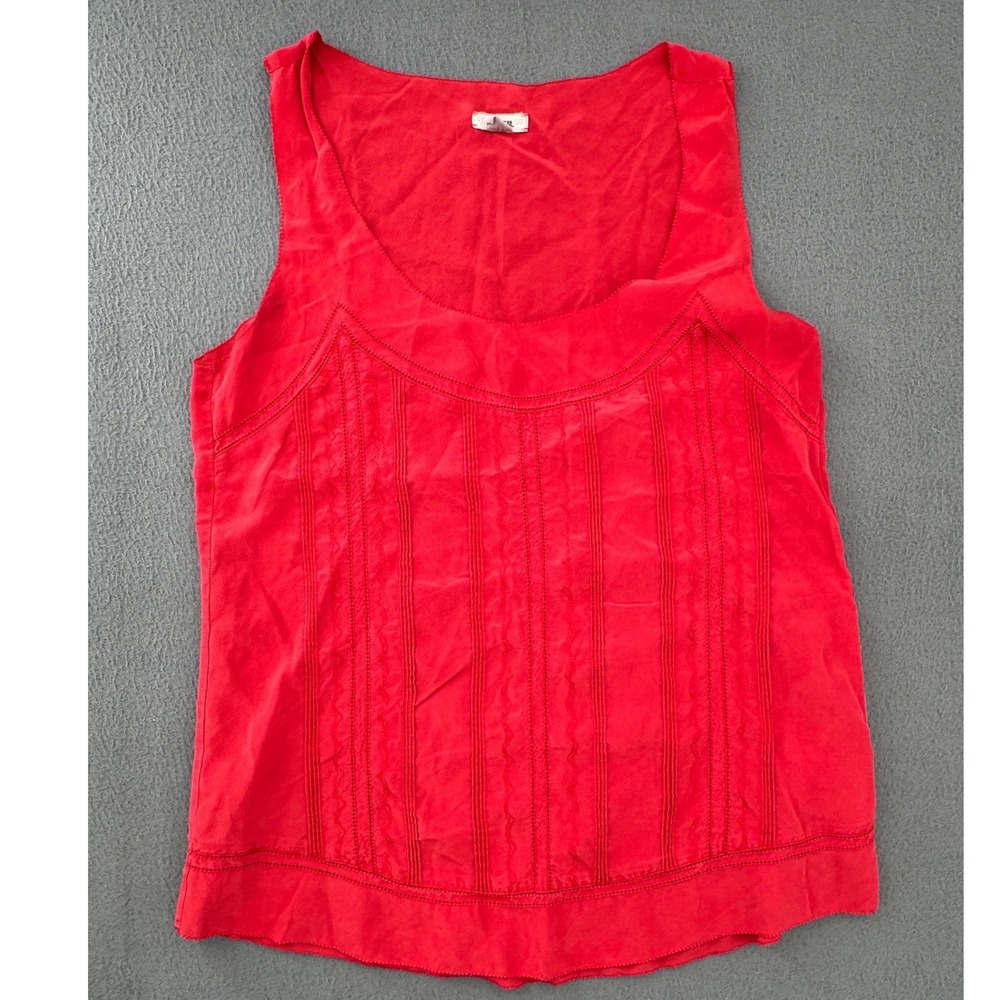 Fossil Tank Top XS Silk Pintuck Embroidered Scoop Neck Sleeveless boho Classic